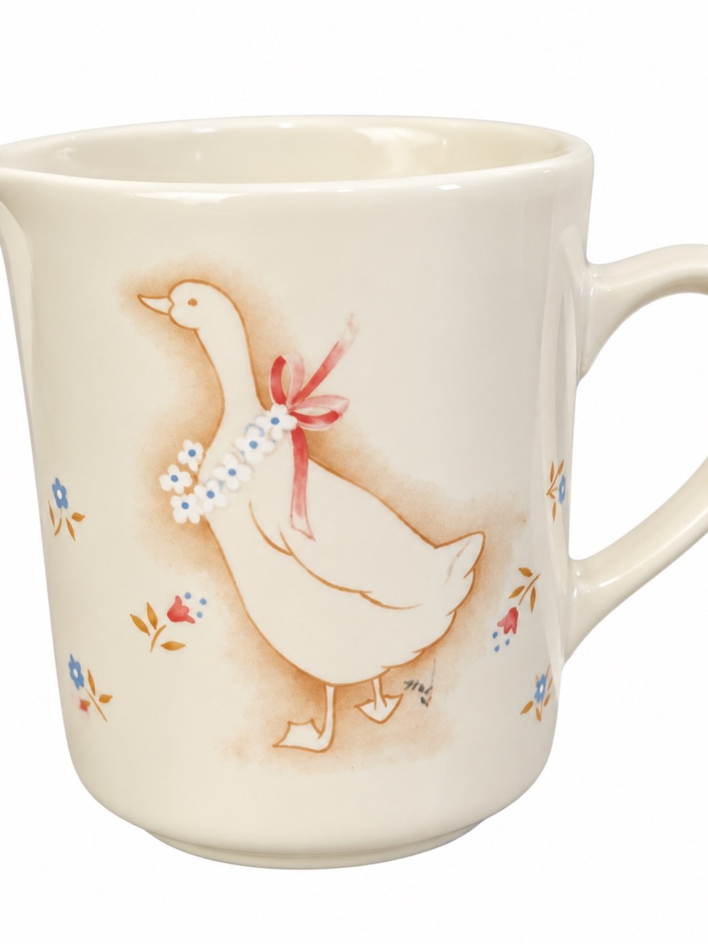 Cream Goose Ceramic Accent Mug with Floral Bow